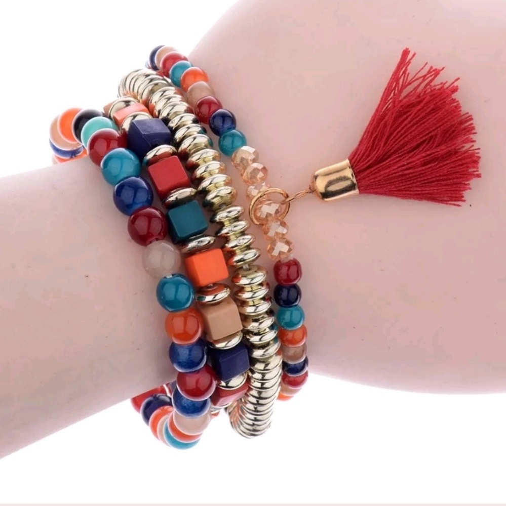 4 pc. Boho Beaded Tassel Bracelets